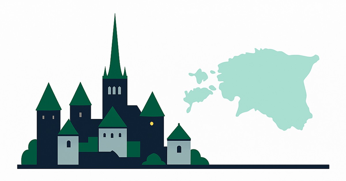 Flat illustration of Tallinn old town towers with the Estonia outline