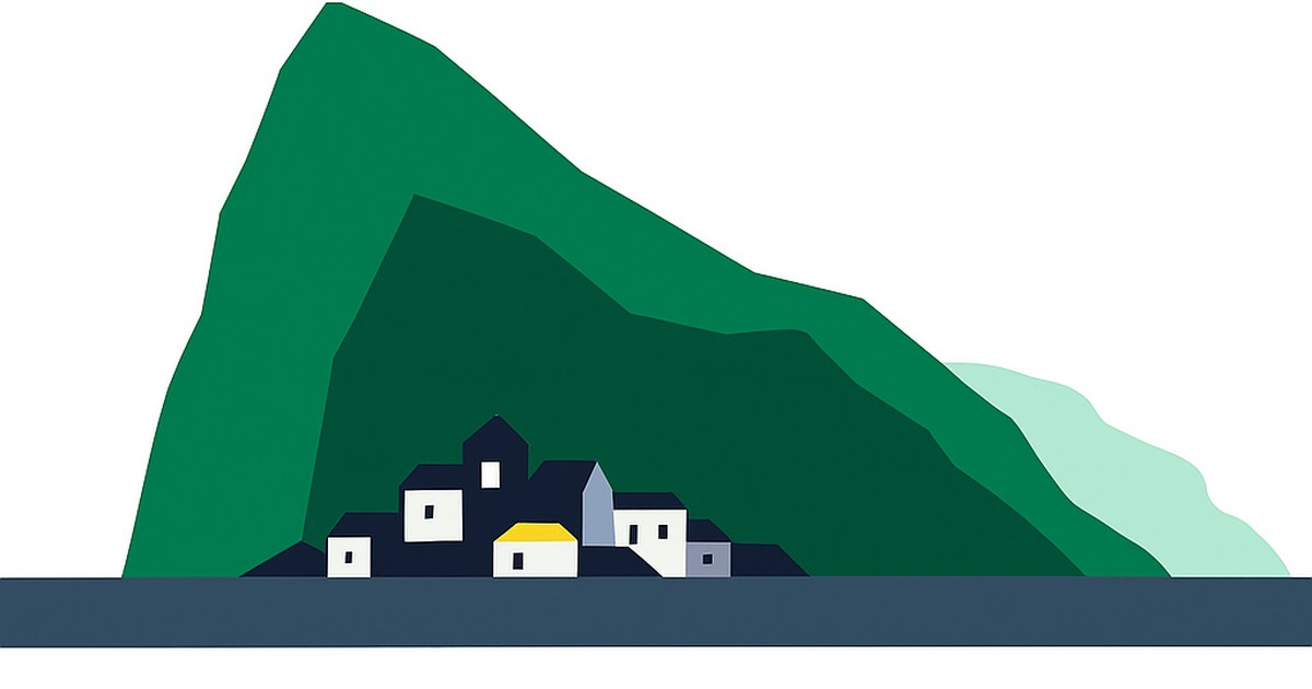 Flat illustration of the Rock of Gibraltar rising from the sea with the peninsula outline